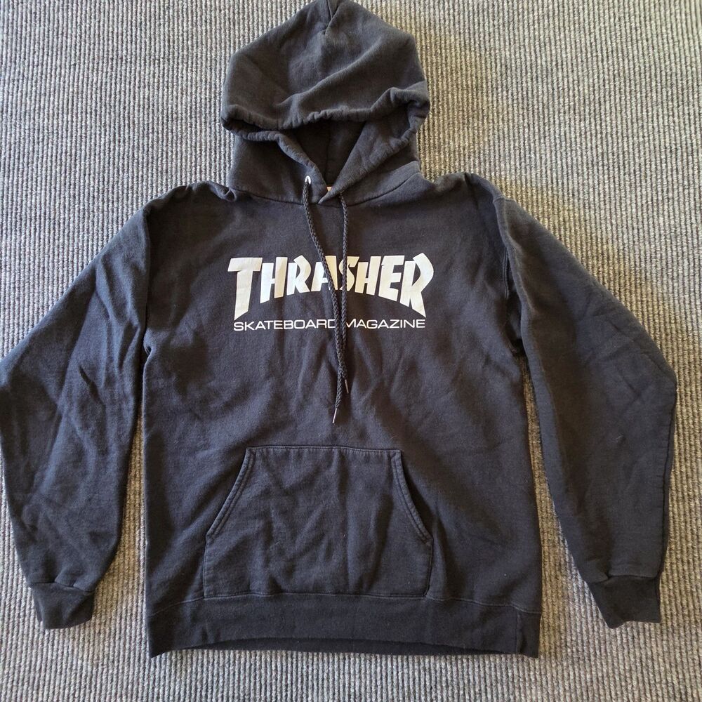 Thrasher Skateboard Magazine Mens S Pullover Hoodie Black Logo Skate Streetwear